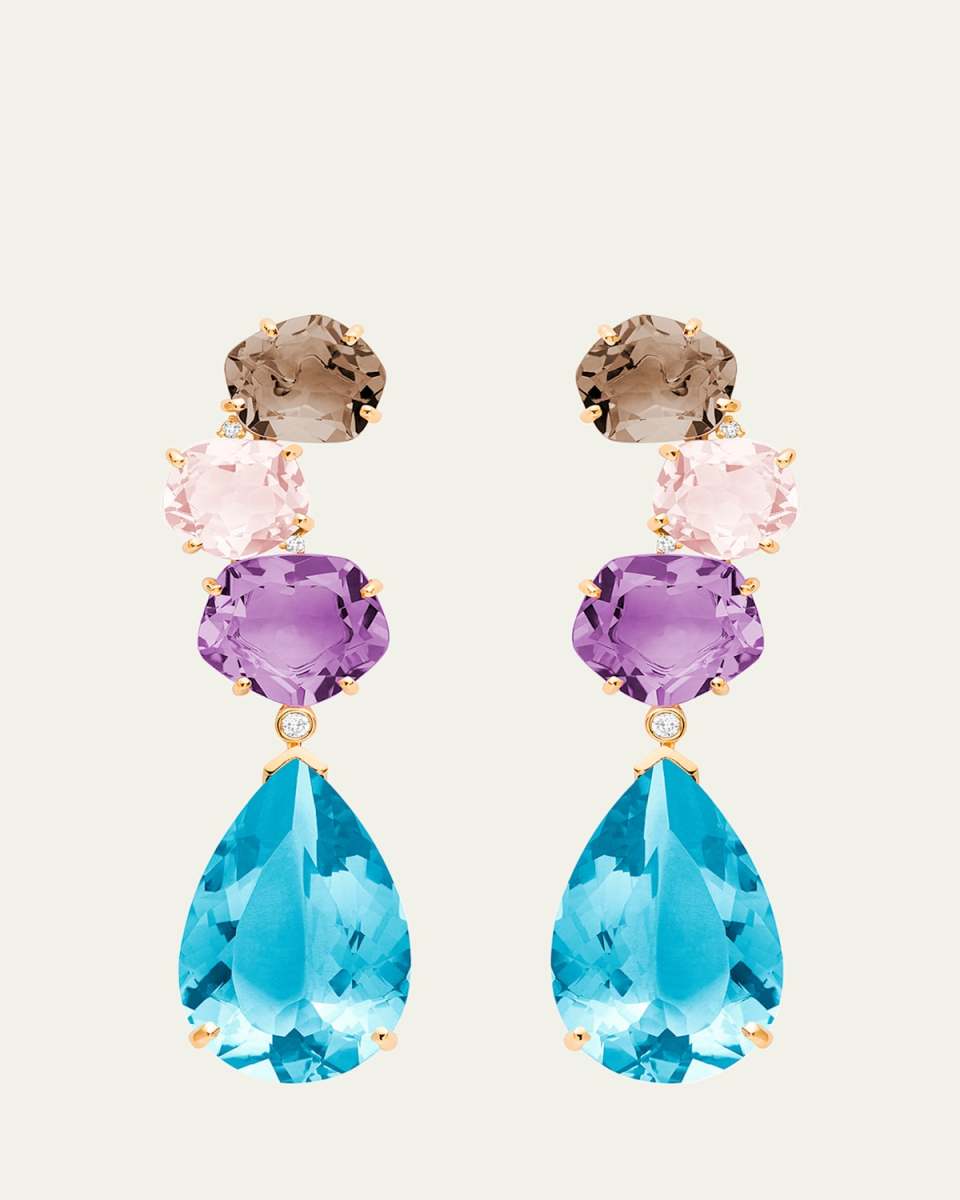 18K Rose Gold Quartz, Blue Topaz and Amethyst Diana Earrings